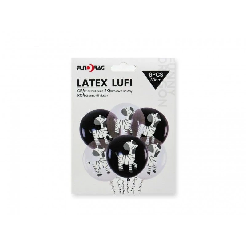Zebra mintás latex lufi, 6 db 