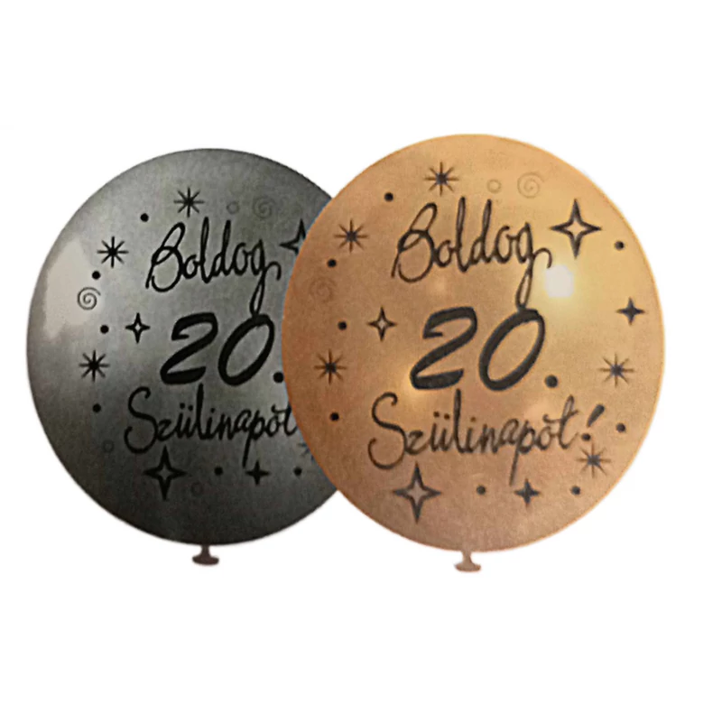 Boldog szülinapot 20 éveseknek latex lufi -arany ,ezüst-
