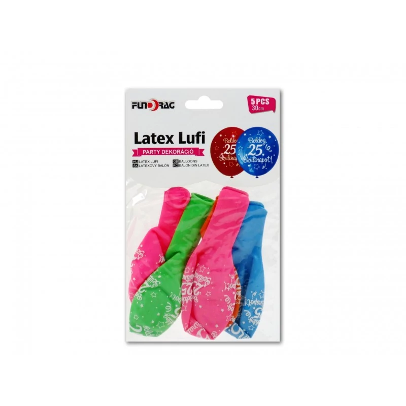 Boldog 25 szülinapot , színes latex lufi 5 db