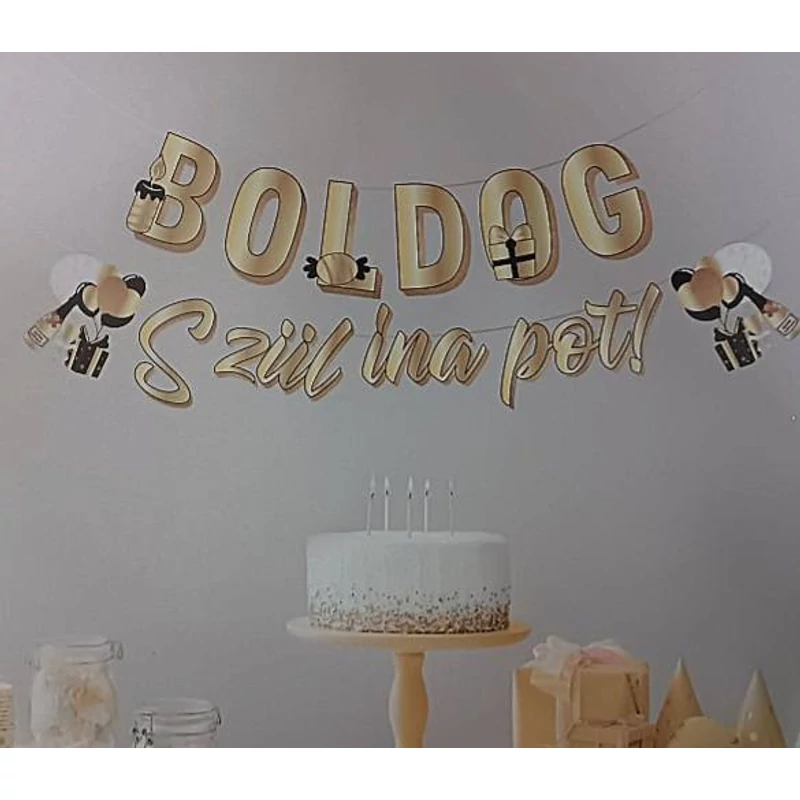 Boldog Szülinapot banner, 5 m arany 