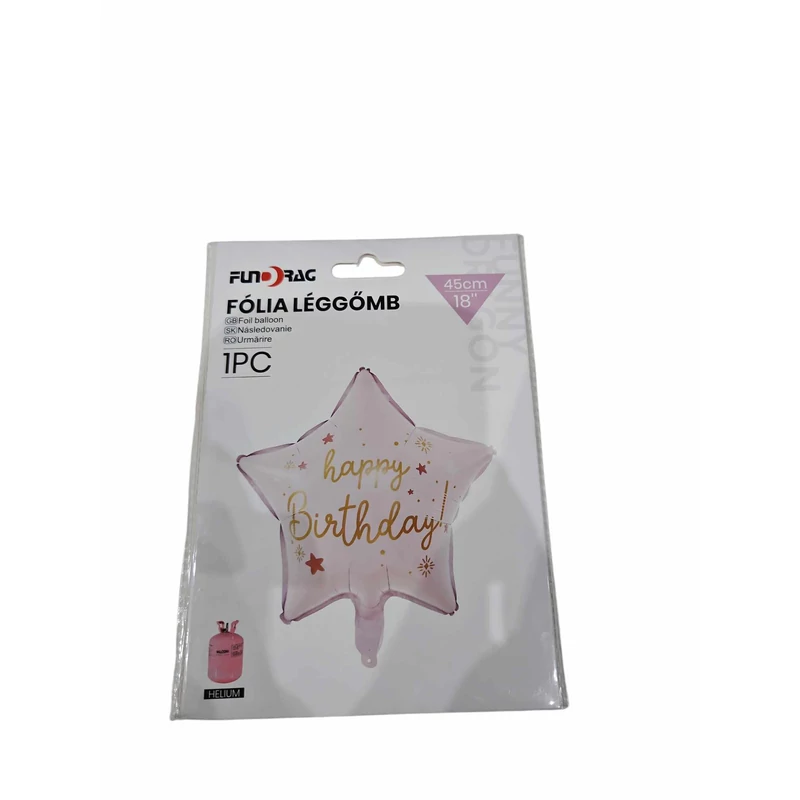 Csillag alakú halvány rózsaszínű - Happy Birthday - fólia lufi
