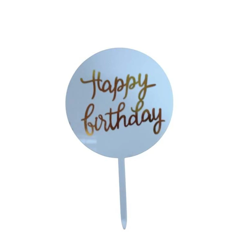 Happy Birthday, fehér kerek torta beszúró