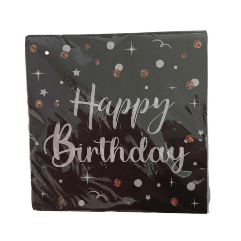 Happy Birthday szalvéta -fekete - fehér-