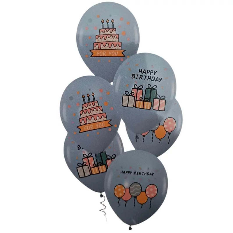 Happy Birthday 6 db  világoskék latex lufi csomag