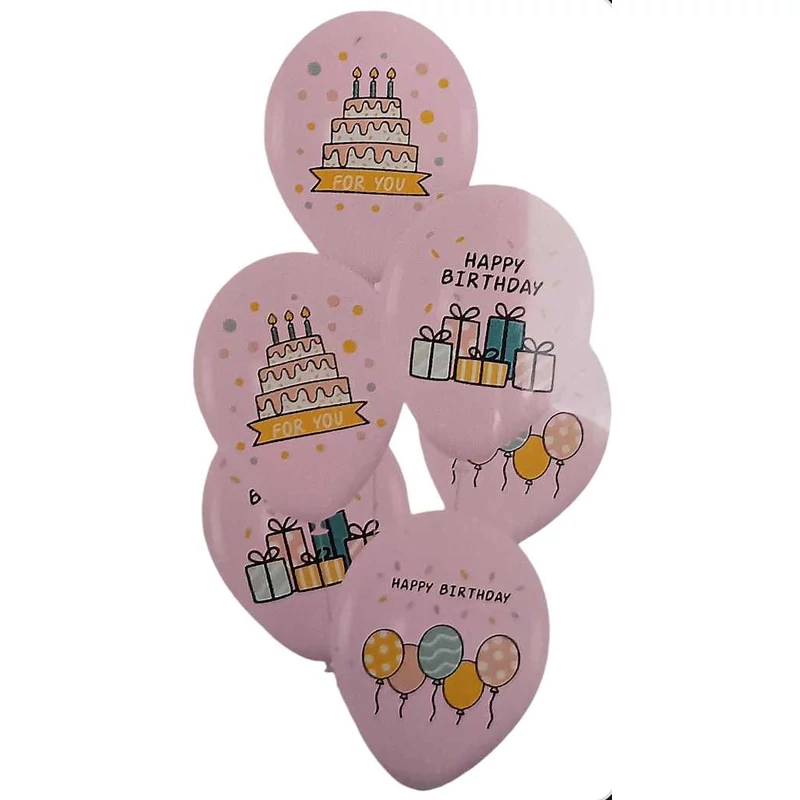 Happy Birthday 6 db rózsaszín latex lufi csomag
