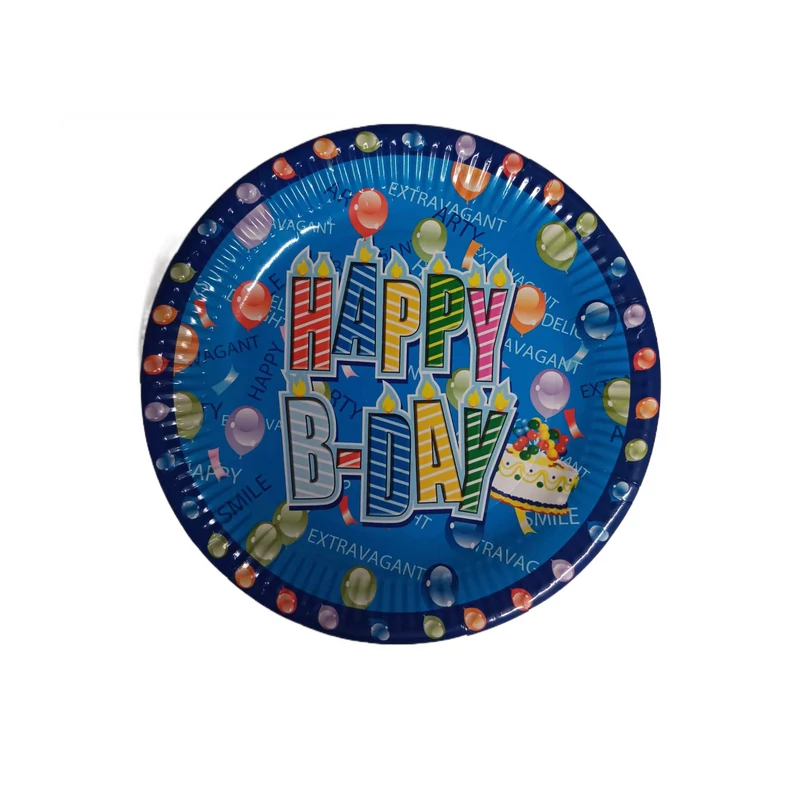Extravagant Happy Birthday kék színű díszes papírtányér