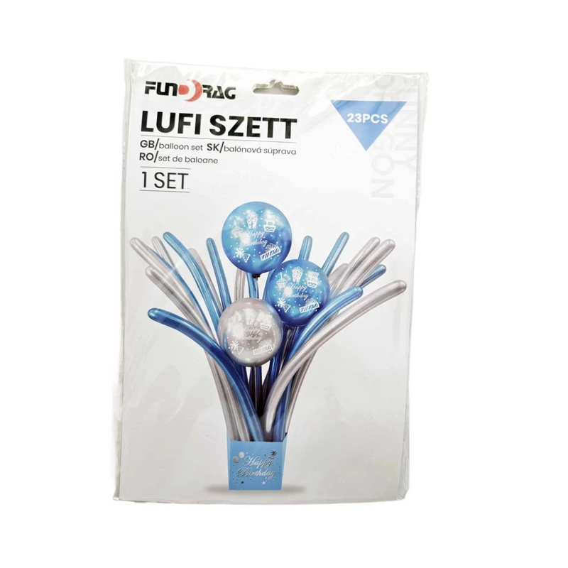 Kék  dobozos-Happy Birthday - lufi szett, 23 db