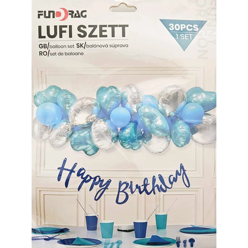 Kék - Ezüst , lufiszett 30 db 