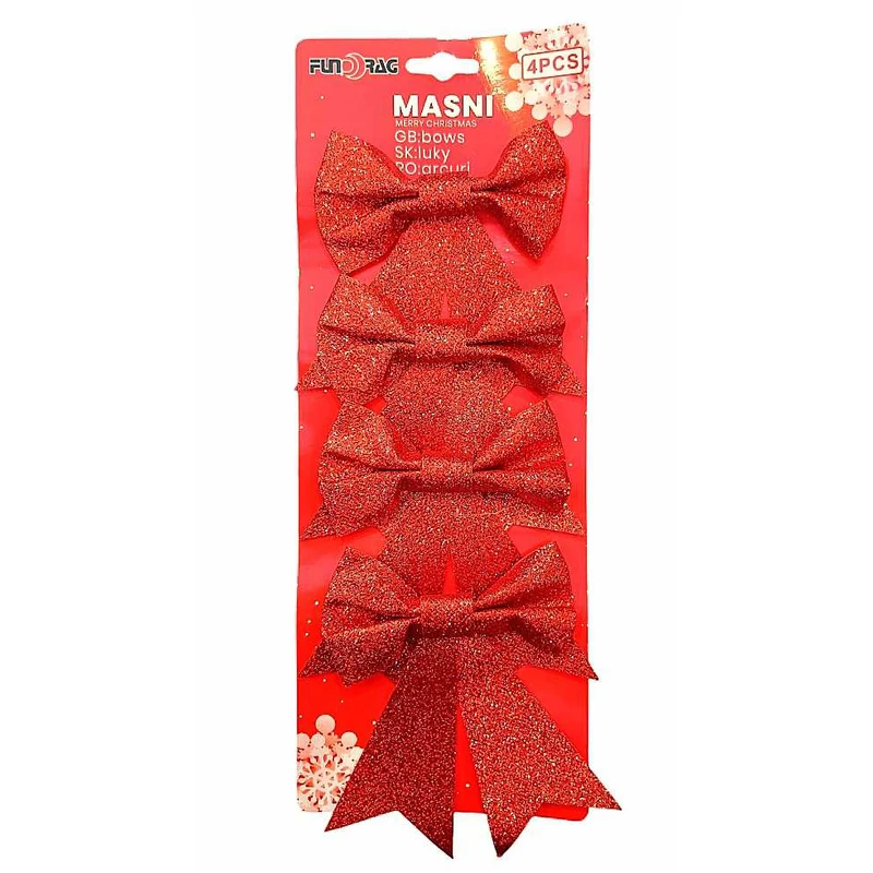 Karácsonyi Piros csillámos masni dekoráció 4 db