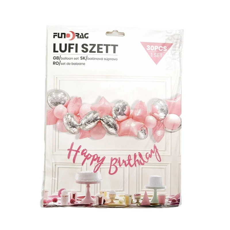 Rózsaszín  - Ezüst , lufiszett 30 db
