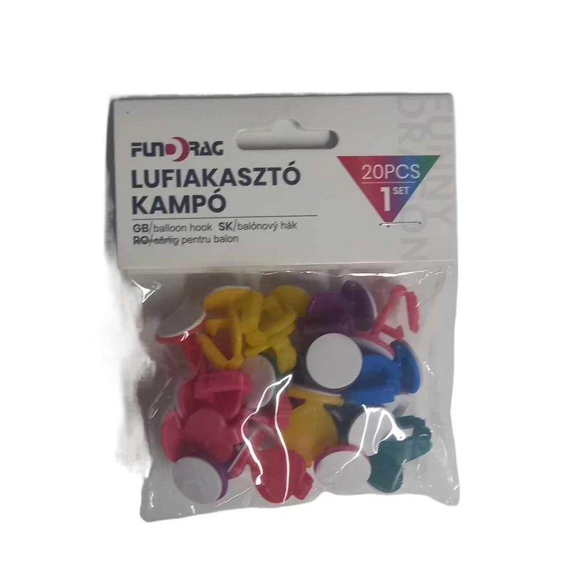 Lufi akasztó kampó színes  öntapadós, 20db