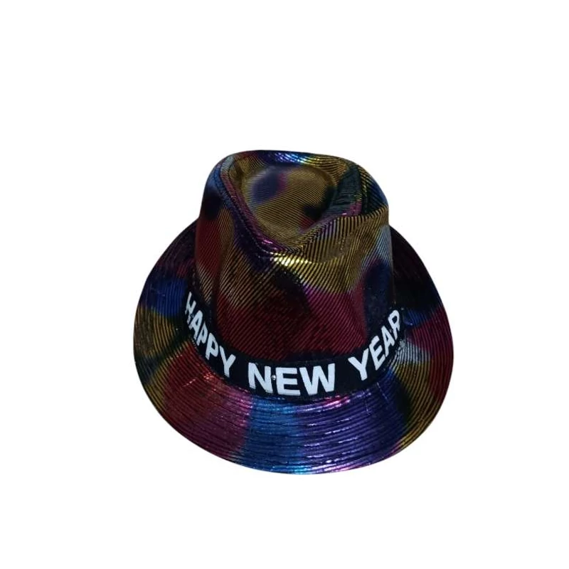 Happy New year feliratos ledes szilveszteri kalap szivárvány mintázattal 
