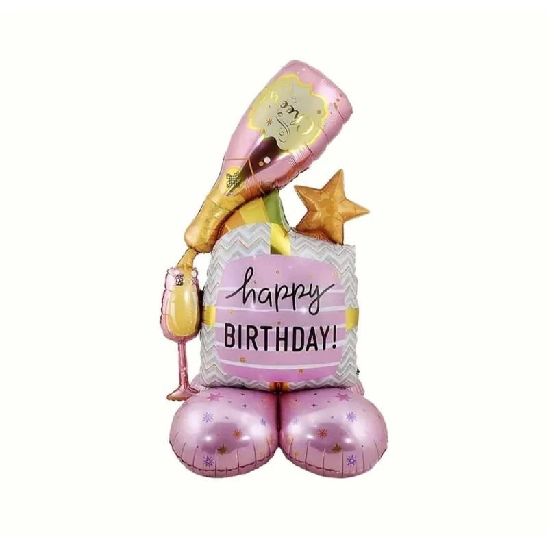 Happy Birthday cheers pezsgős poharas talpas fólia lufi 114 cm