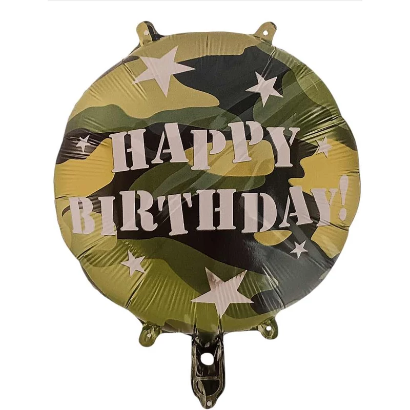 Terep mintás Happy Birthday - kerek fólia lufi 45 cm 