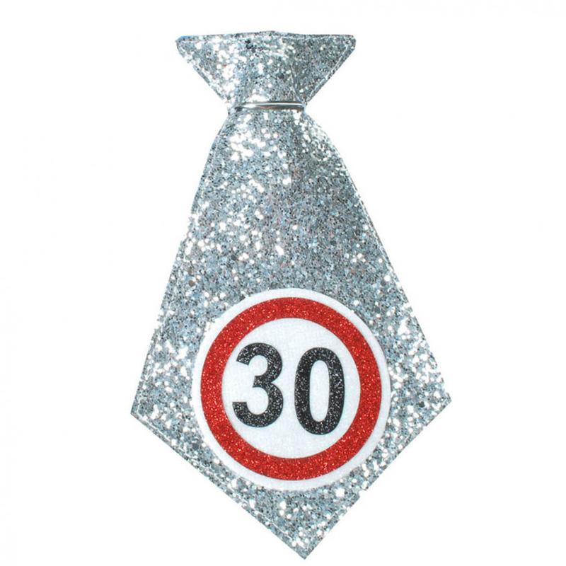 Ezüst, 30 évszámos party nyakkendő, 19,5 cm