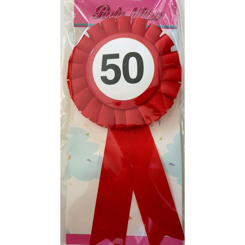 50-es sebességkorlátozó szülinapi parti kitüző, piros szalagos