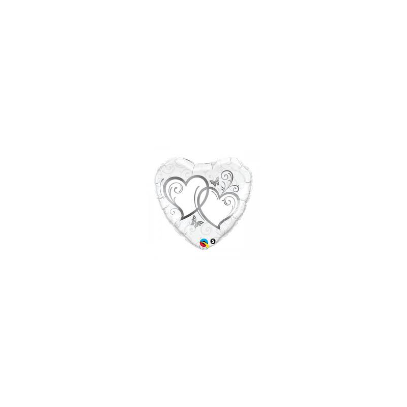 Esküvői szív fólia lufi szívekkel, ezüst 46 cm