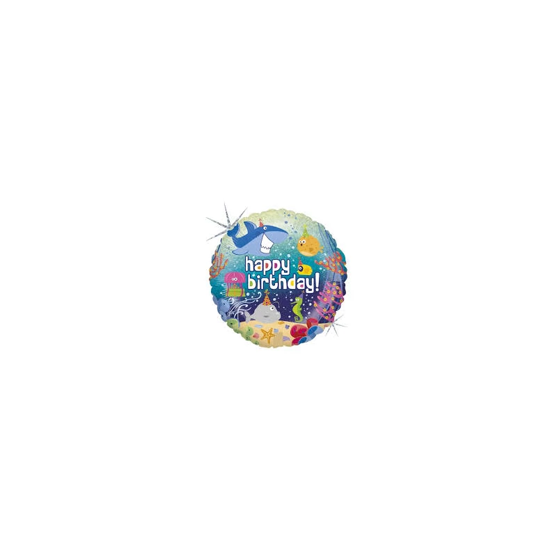 Tengeri világ fólia lufi, Happy Birthday, 45 cm