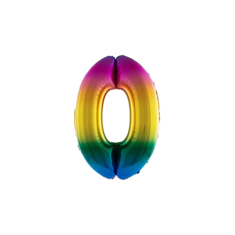0-ás, Szivárvány fólia szám formájú fólia lufi, 110 cm