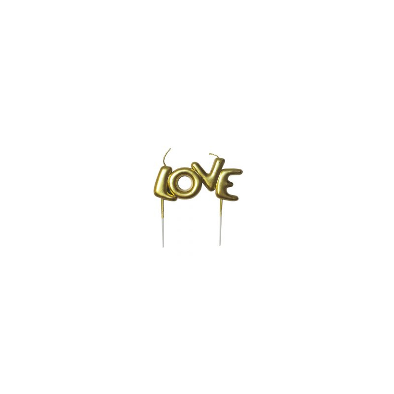 Love feliratú gyertya, arany 3 cm × 8 cm