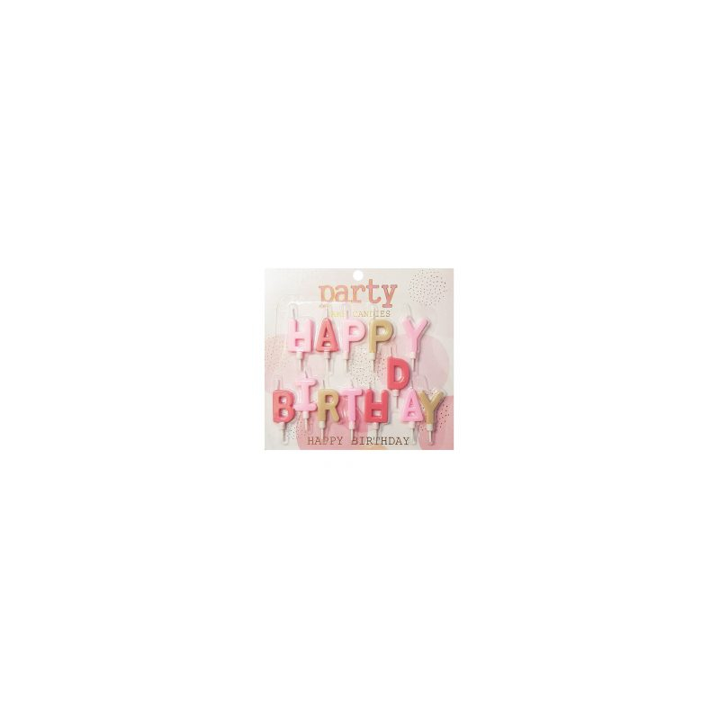 Happy Birthday feliratú betű gyertya, rózsaszín 5,5 cm