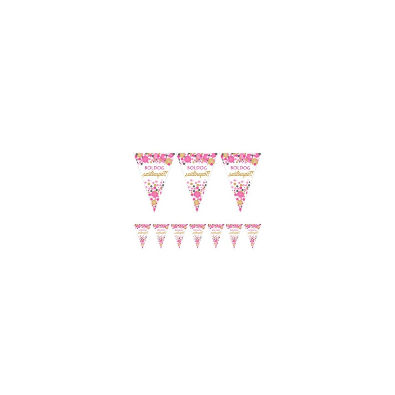 Boldog Szülinapot! Rózsaszín Pasztell Konfettis Zászlófüzér - 5 m