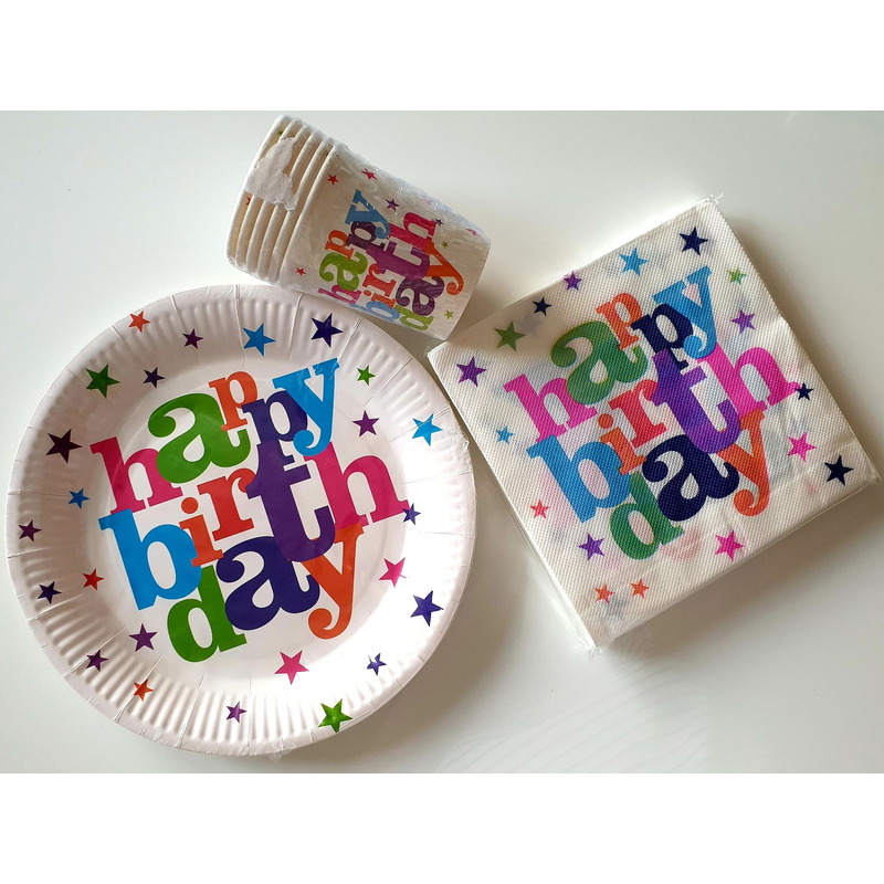Színes Happy Birthday party csomag, 3 db