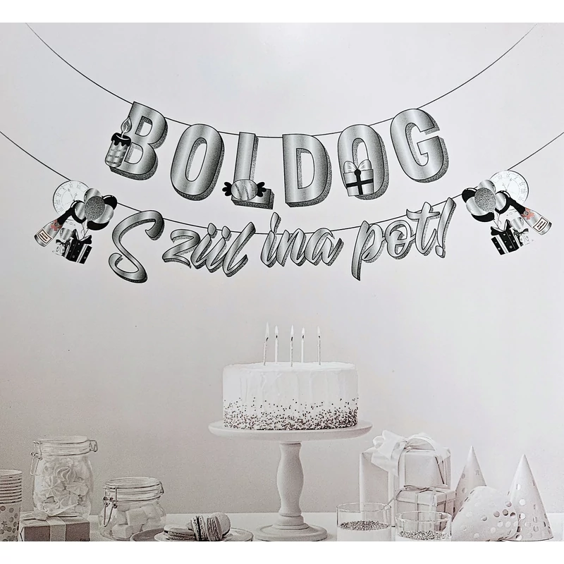Boldog Szülinapot banner 5 m Ezüst 