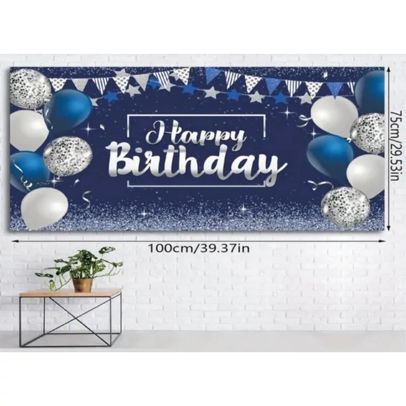 Kék Happy Birthday lufi fotó háttér banner