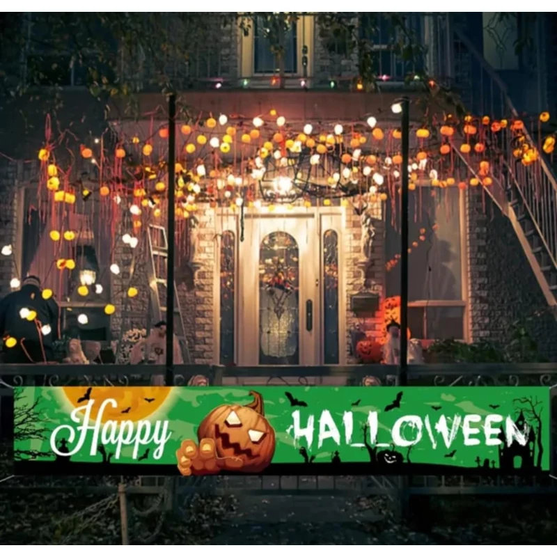 Happy Halloween zöld sütőtökös banner