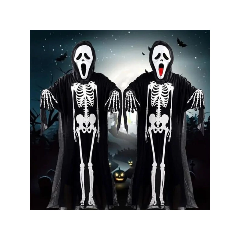 Csontváz mintás palást Halloweenre, 120 cm 