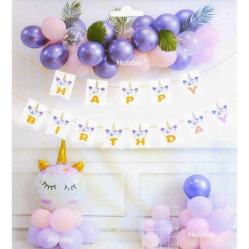 Unikornis banner, Happy Birthday party füzér