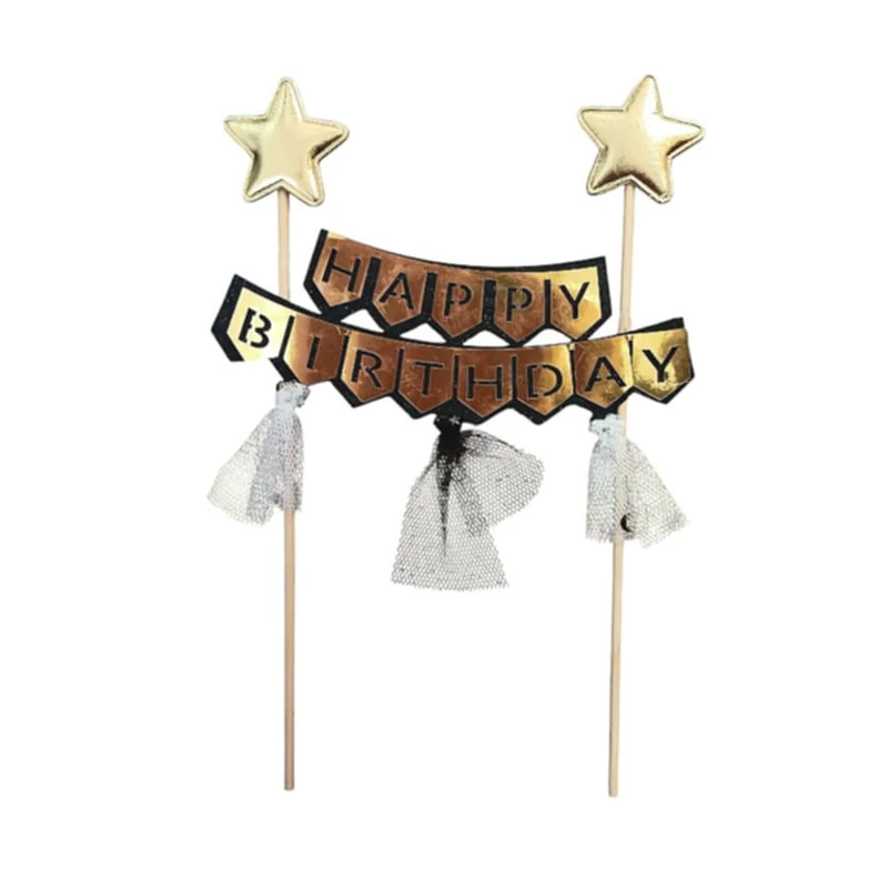 Fekete arany Happy Birthday torta dekoráció