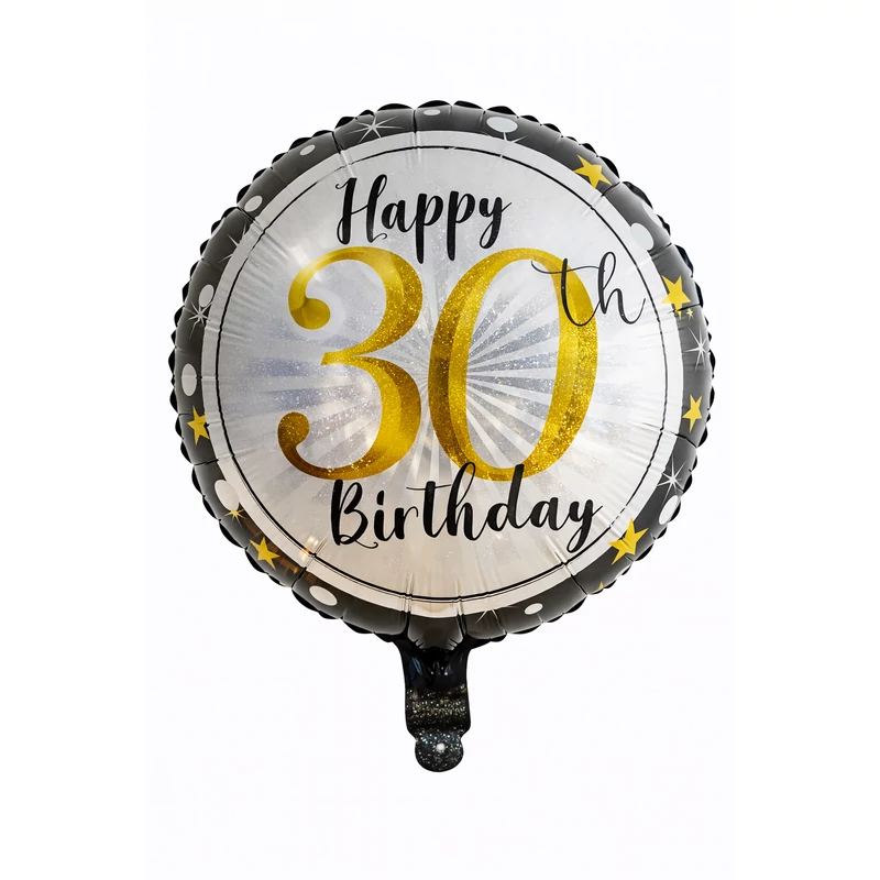 Happy 30th Birthday kerek fólia lufi – prémium party dekoráció