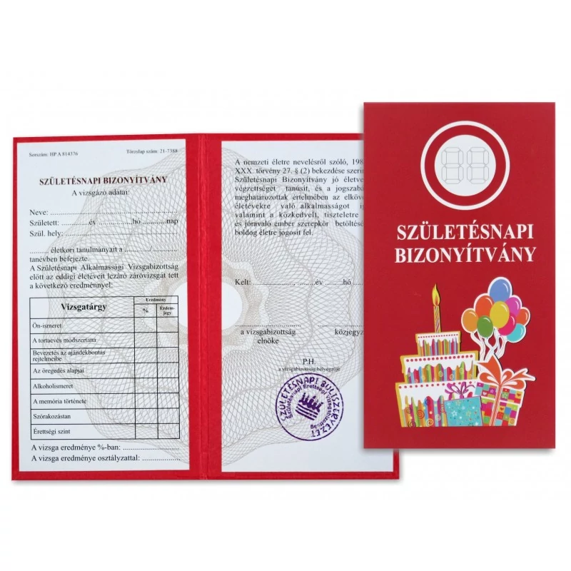 Születésnapi Bizonyítvány - számozható