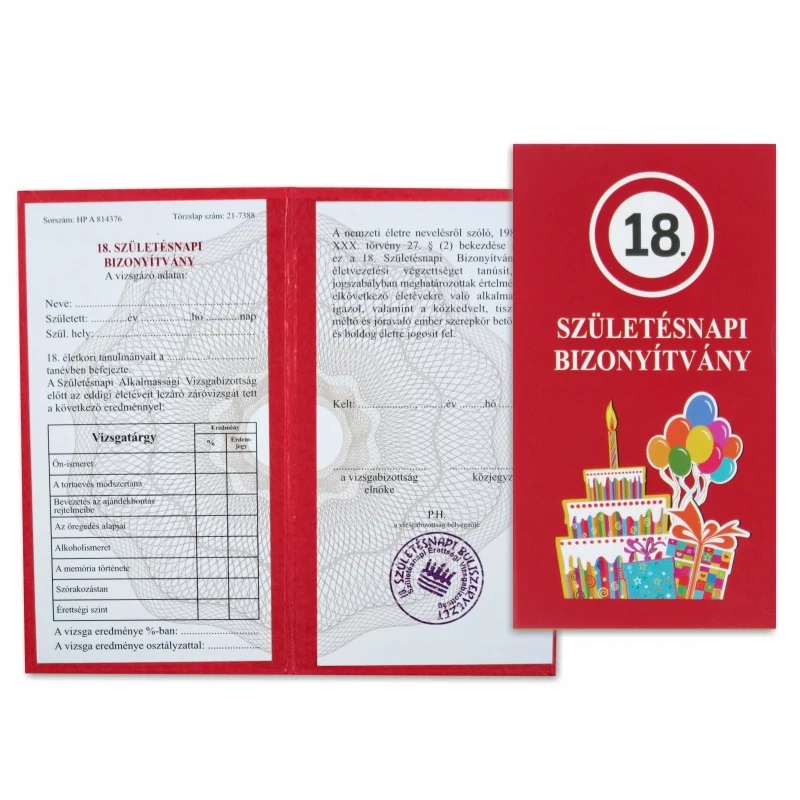 Születésnapi bizonyítvány  18 éveseknek 