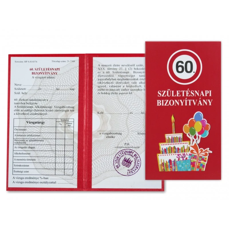 Születésnapi Bizonyítvány 60 éveseknek
