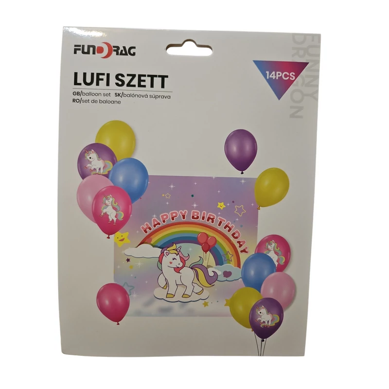 Unikornis lufiszett fotó bannerrel