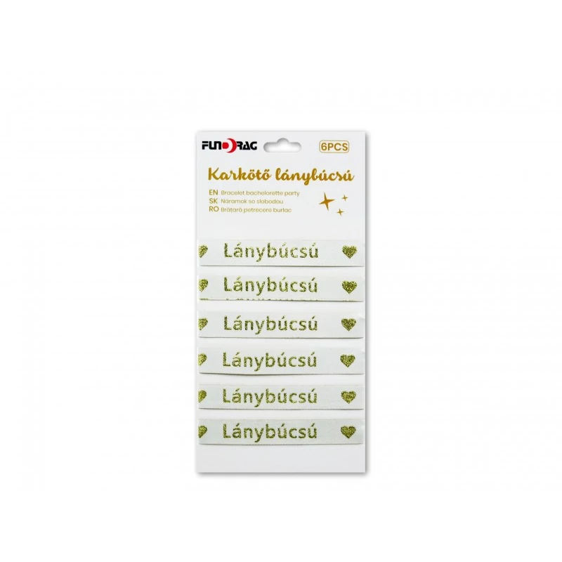 Lánybúcsú karkötő, arany- fehér 6 db