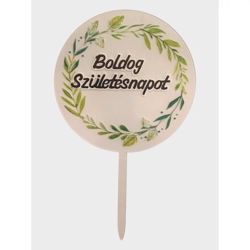 Boldog születésnapot plasztik zöld koszorús torta beszúró