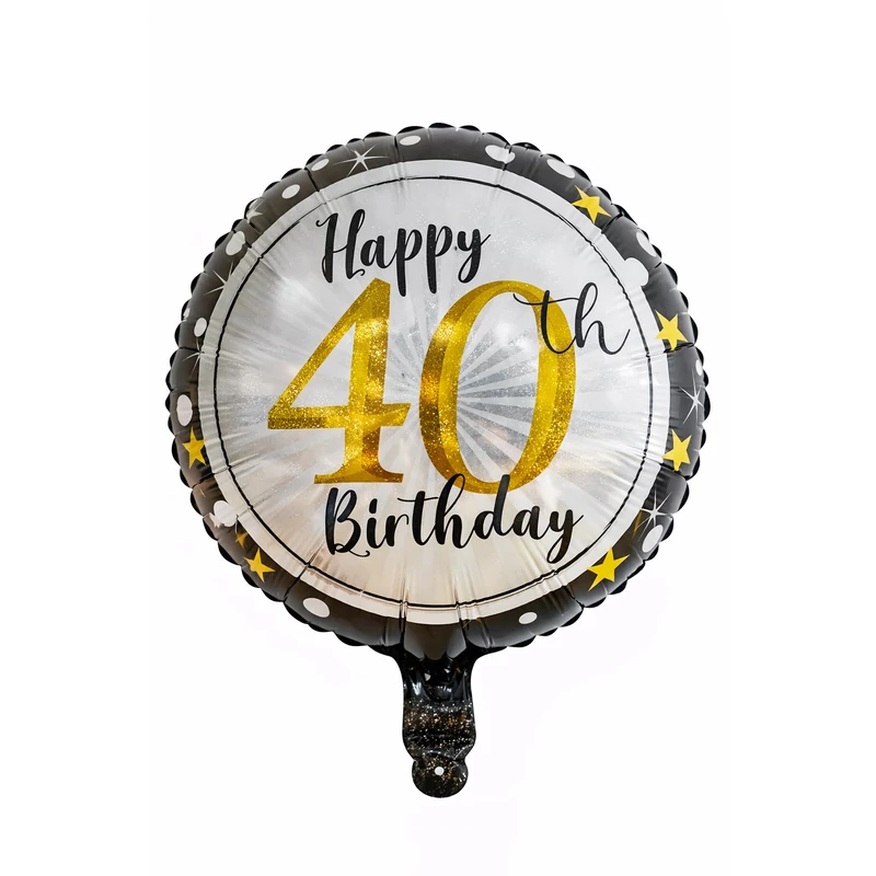 Happy 40th Birthday kerek fólia lufi – prémium party dekoráció