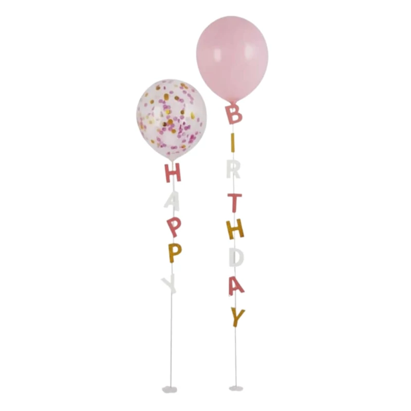 Lufi állvány Happy Birthday felirattal – Rózsaszín
