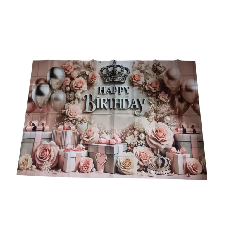 Happy Birthday rózsás fotóháttér korona mintával 