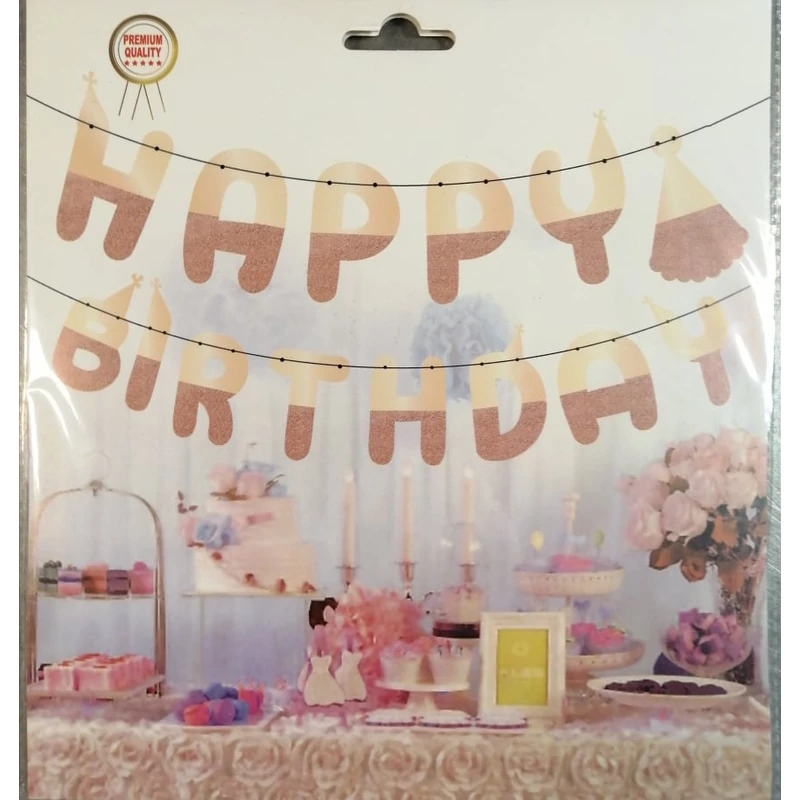 Rózsaszín,csillogós "Happy Birthday" banner 