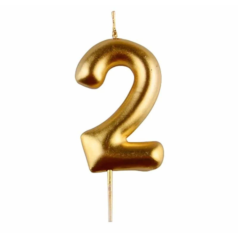 2-es arany króm számgyertya, 6 cm