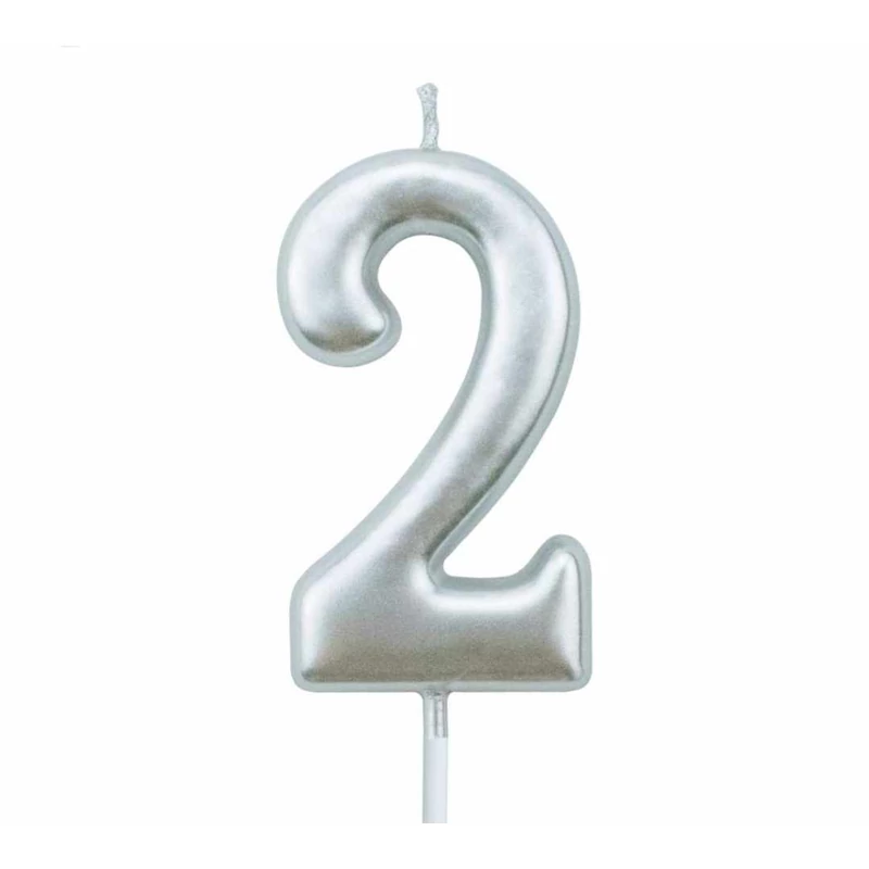 2-s ezüst króm számgyertya, 6 cm