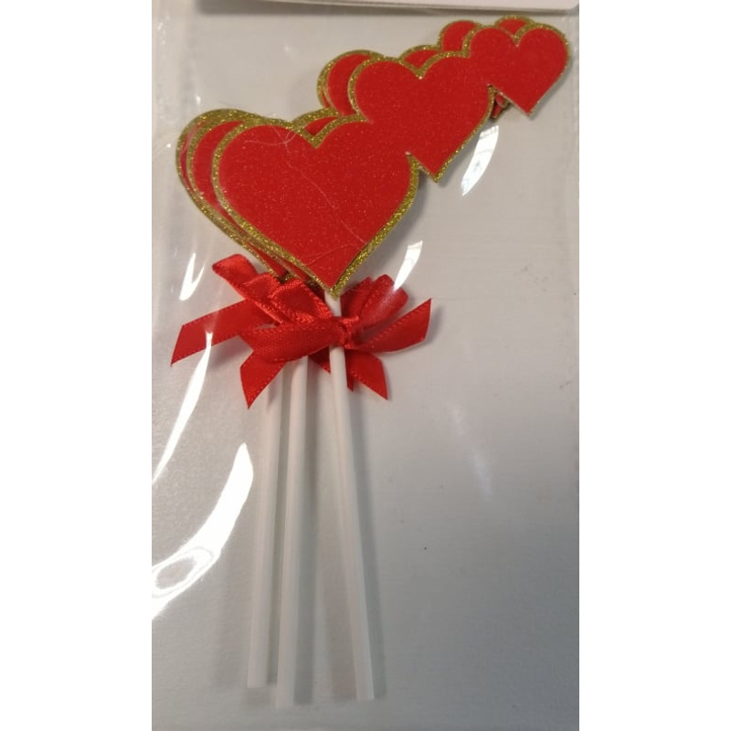 3 db-os Piros szív masnival dekorált tortadekoráció csomag