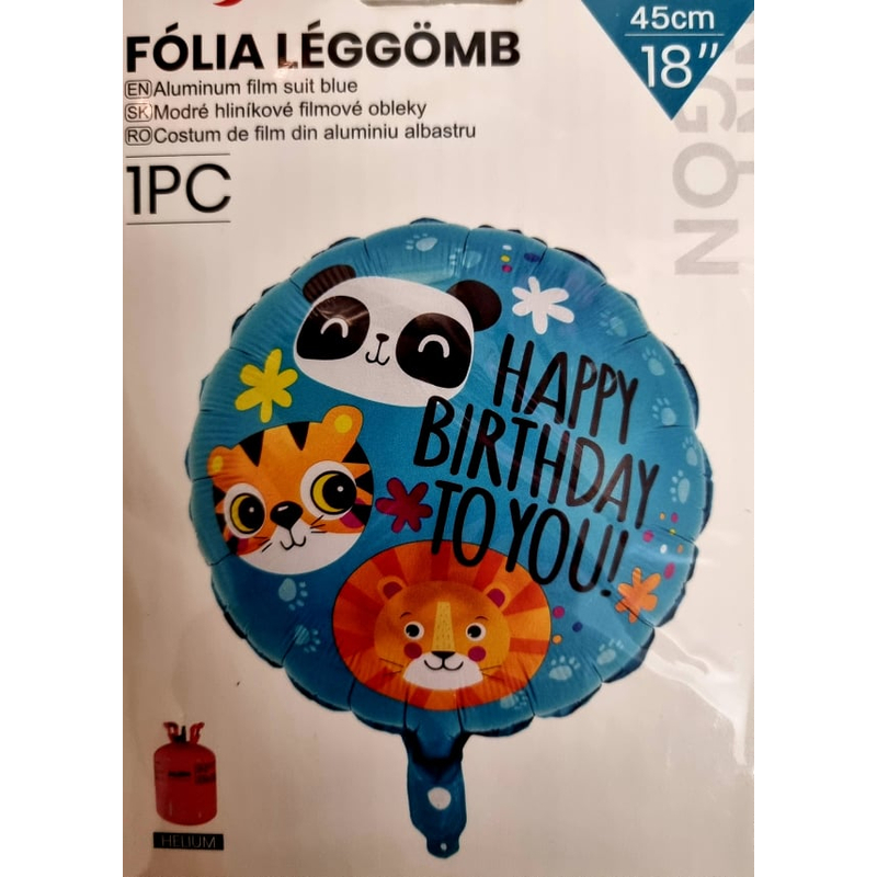 Happy Birthday to you állatos fólia lufi- 45 cm