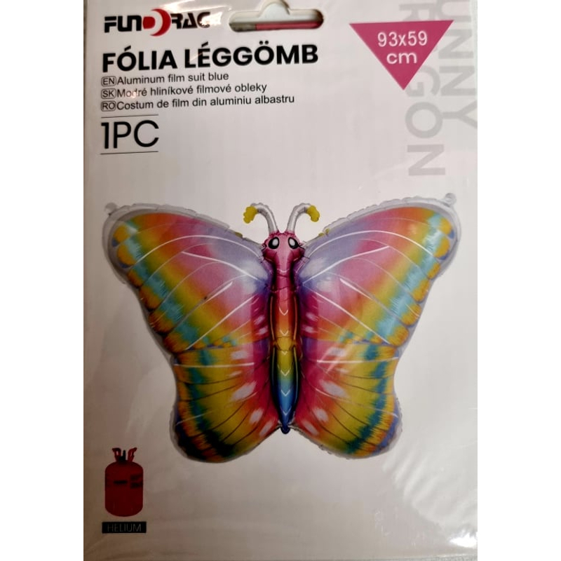 Színes pillangó fólia lufi, 93x59 cm
