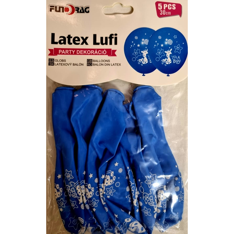 Latex lufi It's a boy, zsiráfos kék színű, 5 db-30 cm